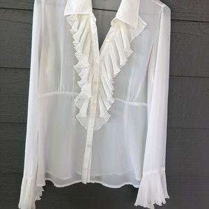 CAbi Ivory colored sheer ruffled blouse Size M